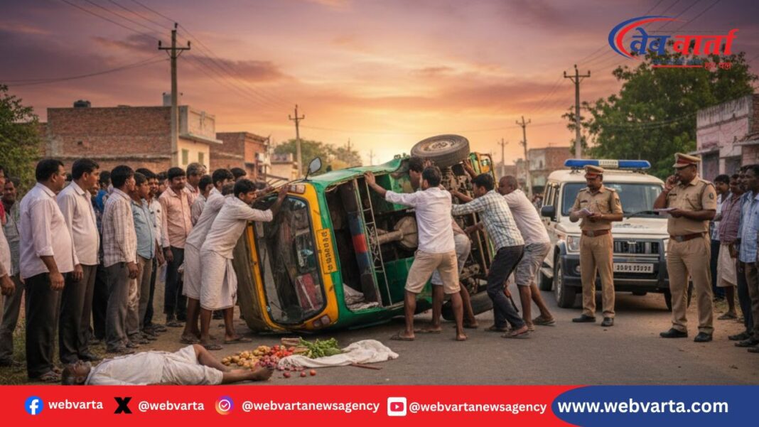 कुशीनगर हाटा टेम्पो पलटने से वृद्ध की मौत हादसा
