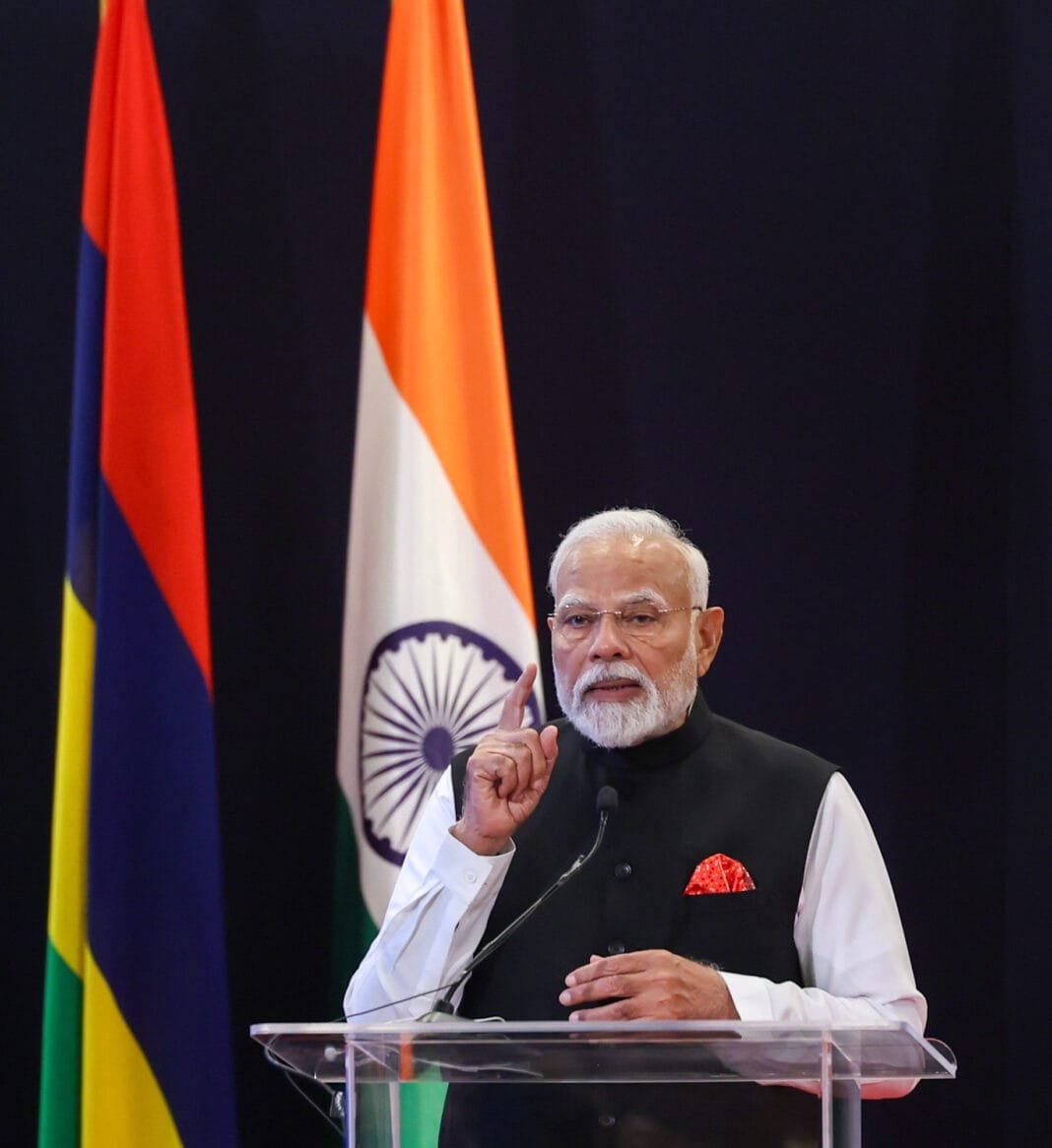 PM addressing at Press Statements in Port Louis, Mauritius on March 12, 2025.