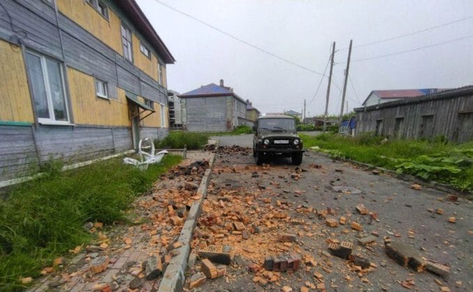A damaged building in the town of Severo Kurilsk located on Russias Kuril islands