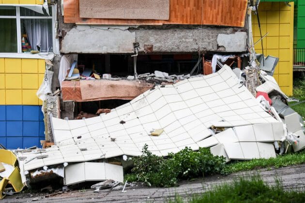 The collapsed facade of a kindergarten in Petropavlovsk Kamchatsky Kamchatka region