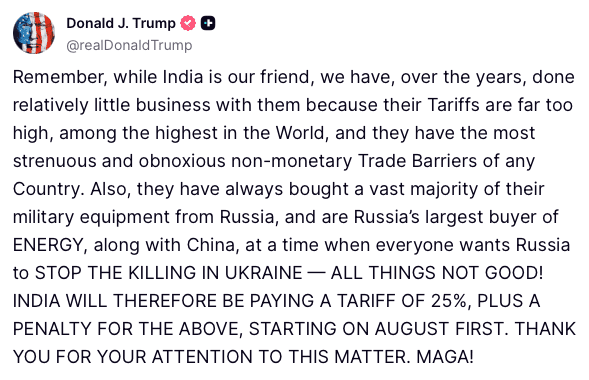 Trump Truth Social 25 Tariff1
