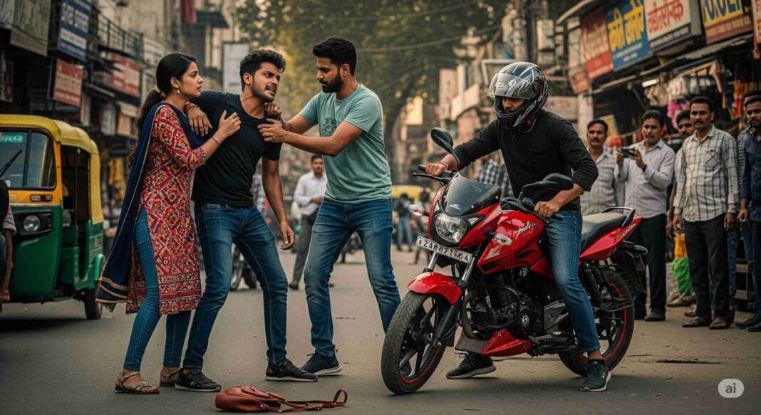 दिल्ली में झपटमार को पकड़ती बहादुर युवती (प्रतीकात्मक चित्र, साभार जैमिनी)