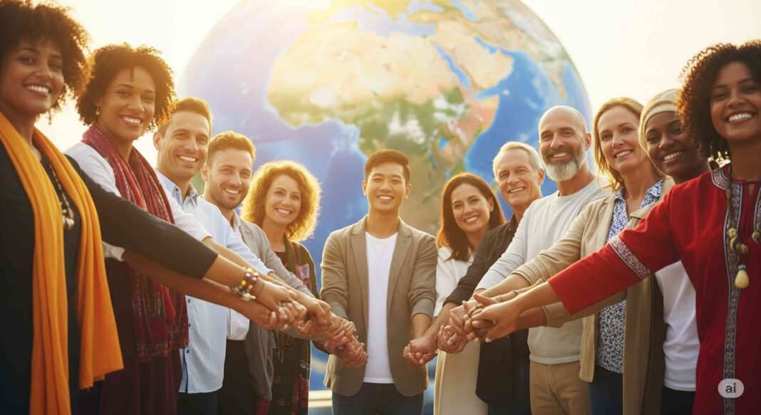 People celebrating World Friendship Day 2025 with diverse cultural background and smiles