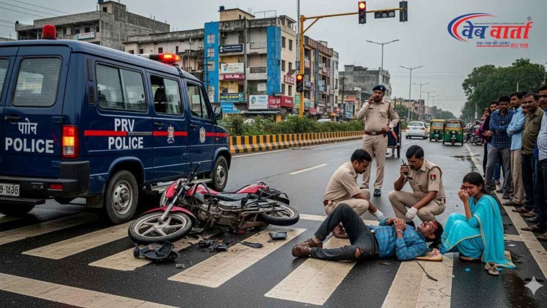 हरदोई ढोलिया चौराहा सड़क हादसा पीआरवी बाइक टक्कर