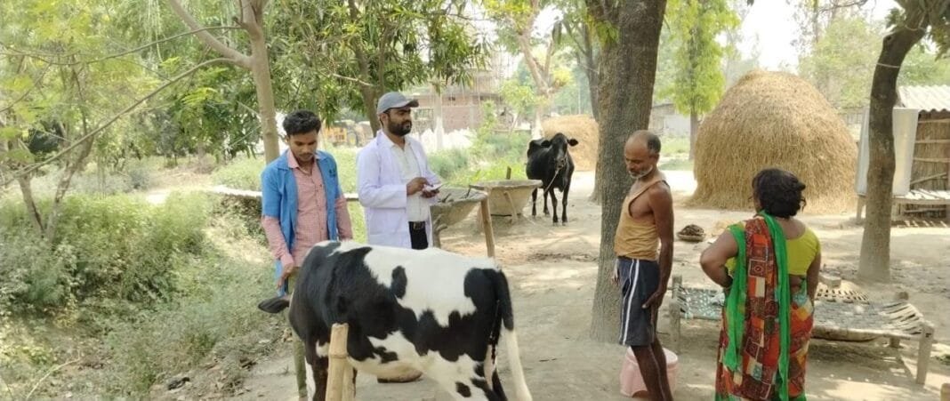 कुशीनगर में लम्पी बीमारी से बचाव के लिए पशुपालकों को जागरूक करती 1962 टीम
