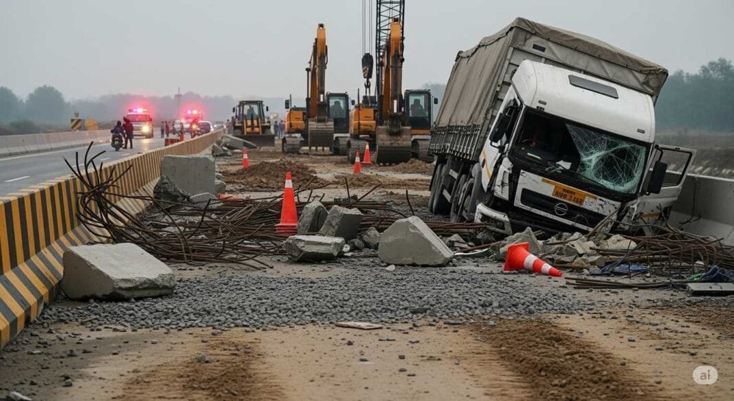 कुशीनगर में फोरलेन पर ट्रेलर हादसा