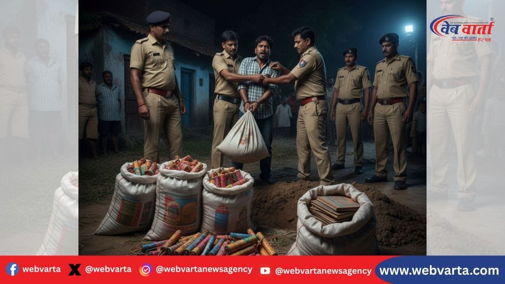 Deoria Firecrackers Arrest देवरिया पुलिस द्वारा बरामद अवैध पटाखों की बोरी