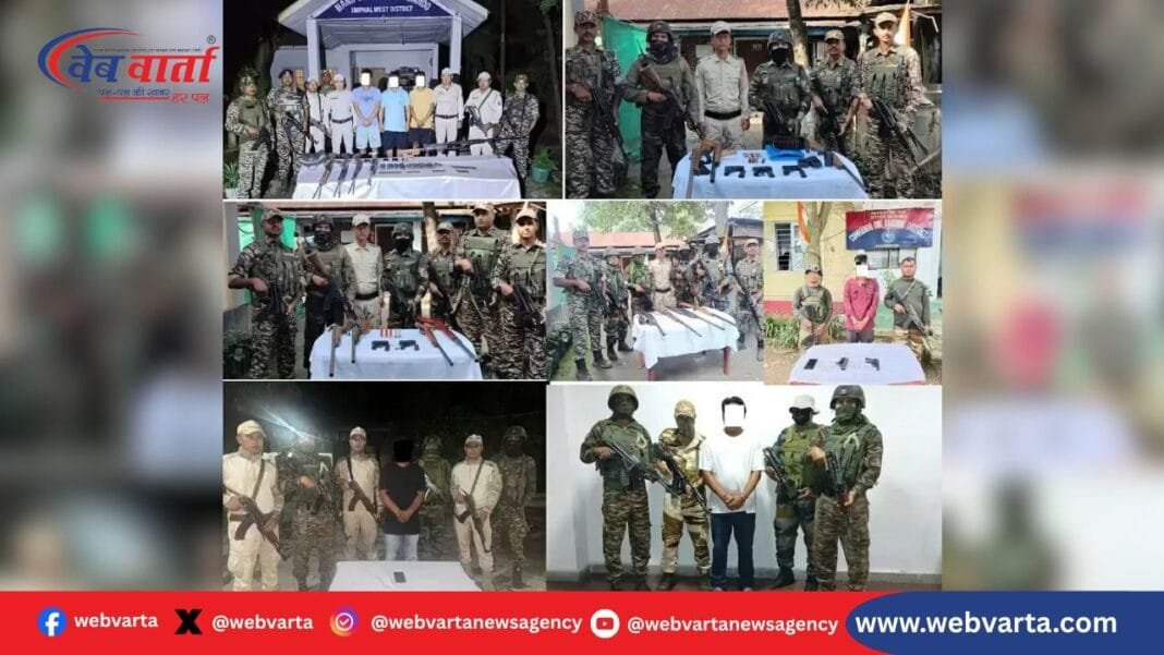 manipur-6-militants-arrested-kcp-prepak-sorepa-huge-weapons-recovered-imphal-security-ops मणिपुर में गिरफ्तार उग्रवादियों से बरामद हथियार, SLR इंसास राइफलें, गोला बारूद