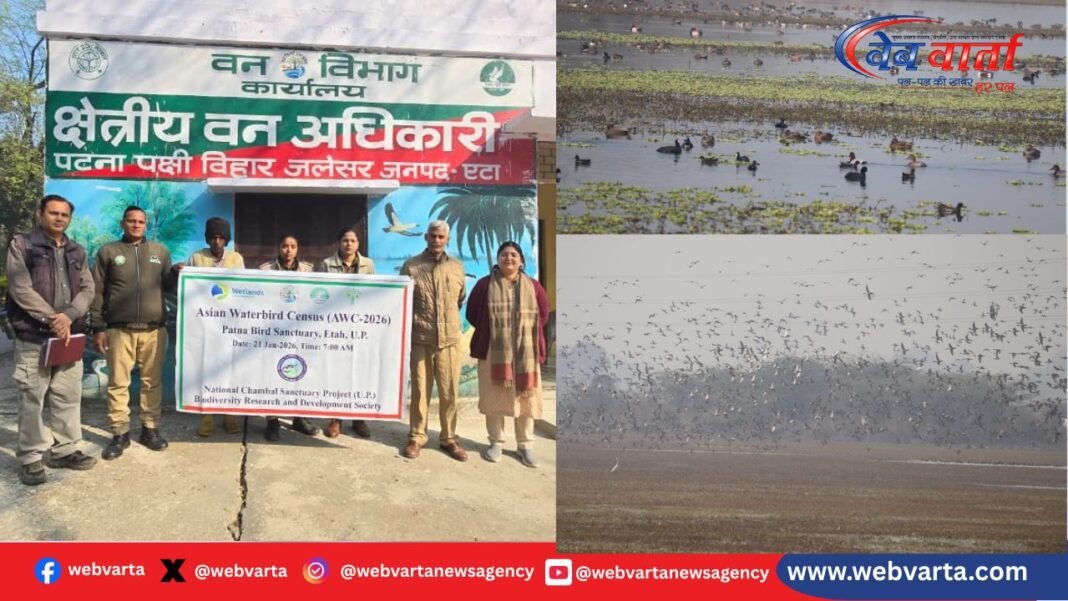 पटना पक्षी विहार में एशियन वाटरबर्ड सेंसस-26 के दौरान जलीय पक्षी