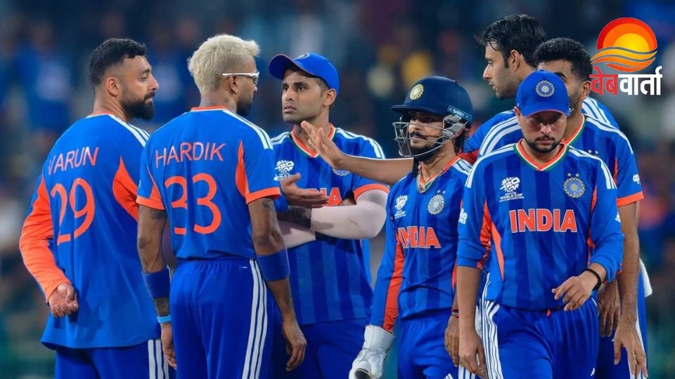 भारत बनाम पाकिस्तान टी20 विश्व कप मैच में जीत के बाद जश्न मनाते भारतीय खिलाड़ी