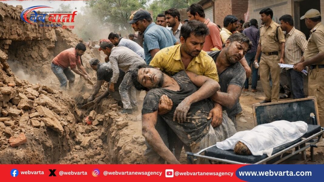 हरदोई के ग्राम हीया में नाला निर्माण के दौरान दीवार गिरने का हादसा