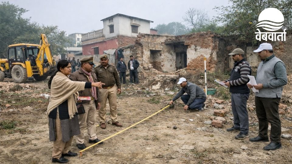 सलेमपुर में विवादित भूमि की प्रशासनिक पैमाइश करते अधिकारी