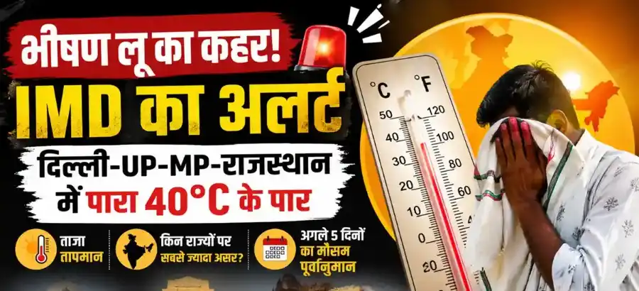 भीषण गर्मी में सड़क पर चलते लोग और तेज धूप में लू का असर दिखाता दृश्य