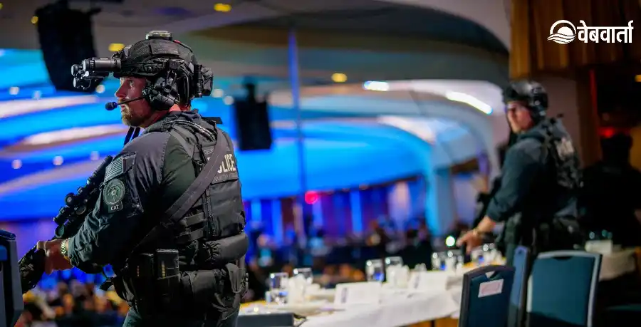 हिल्टन होटल के बाहर सुरक्षा बलों की मौजूदगी और गोलीबारी के बाद का तनावपूर्ण माहौल