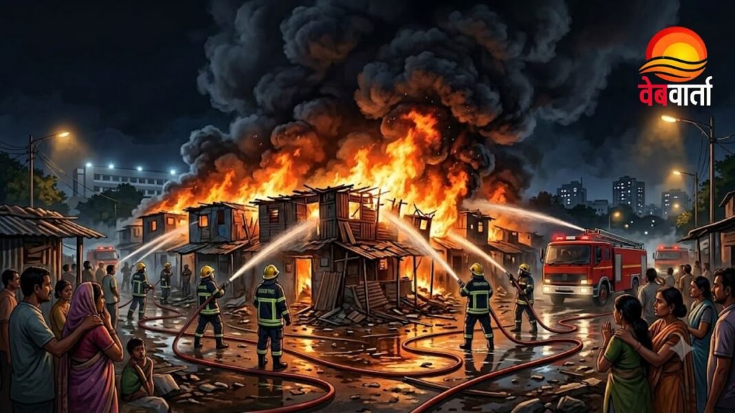 Delhi Slum Fire Valmiki Basti Delhi Slum Fire के दौरान तकिया काले खां स्थित बाल्मीकि बस्ती में लगी आग