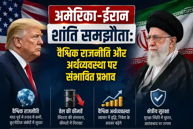 अमेरिका और ईरान के बीच प्रस्तावित शांति समझौते पर वैश्विक राजनीति, तेल बाजार और मध्य पूर्व की स्थिरता को दर्शाती सांकेतिक तस्वीर।