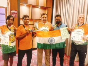 India's First Boomerang Champion silver medalist Prabhakaran ,felicitated by Samriddh Sanatan Sangh in New Delhi 1 prabhakaran sargunam becomes indias first ever medalist at v0 rc5r9ifkkmhh1